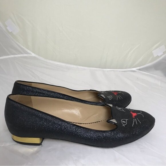 Charlotte Olympia Kitty Glitter Metallic Ballet Flats Cat Shoes Loafers Slides - Picture 3 of 15